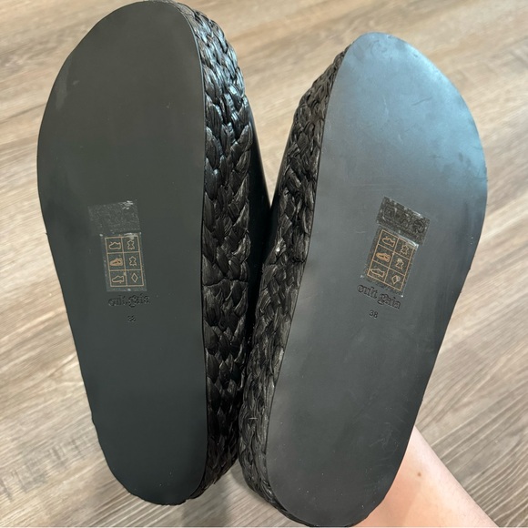 Cult Gaia Blythe Embellished Leather Platform Espadrille Sandal Slides in Black - Picture 11 of 16